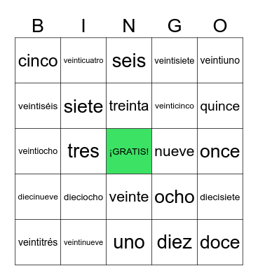Los números 0-30 Bingo Card