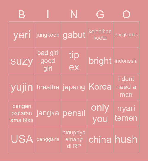 yujin's Bingo Card