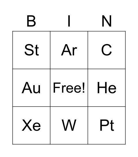 Test Bingo Card