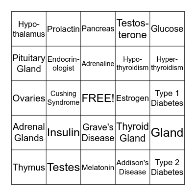 The Endocrine System Bingo Card