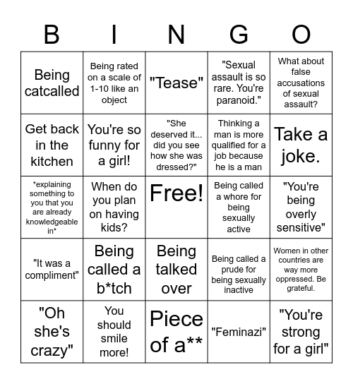 Being a Woman Bingo Card