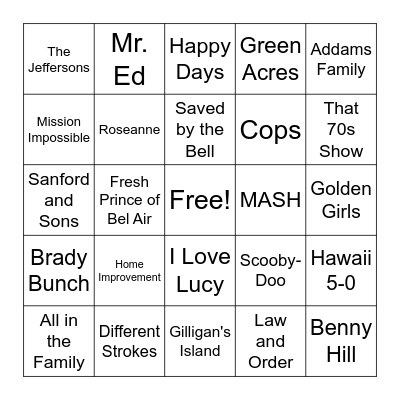 TV Theme Songs Bingo Card