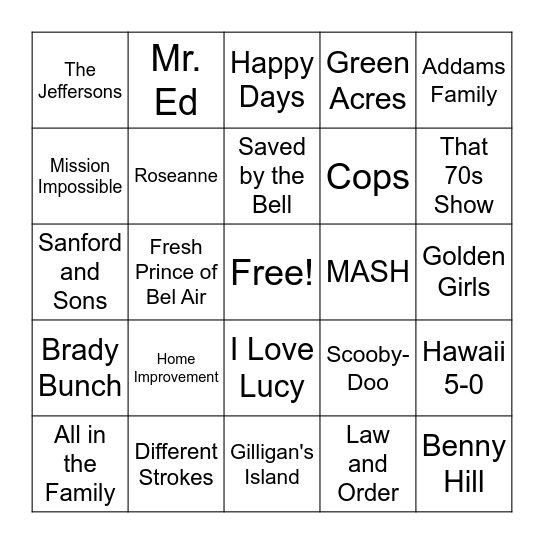 TV Theme Songs Bingo Card