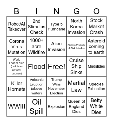2020 Apocalypse BINGO Card