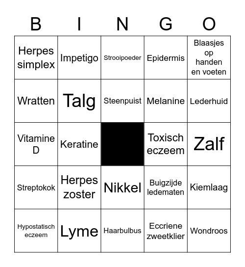 Huidaandoeningen Bingo Card