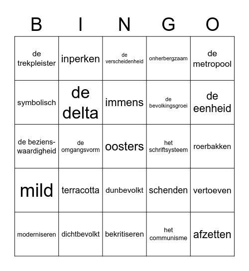 Thema 1 Chinare Bingo Card