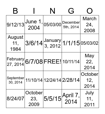 Calendar BINGO! Bingo Card