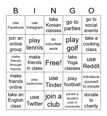 Do you... ? Bingo Card