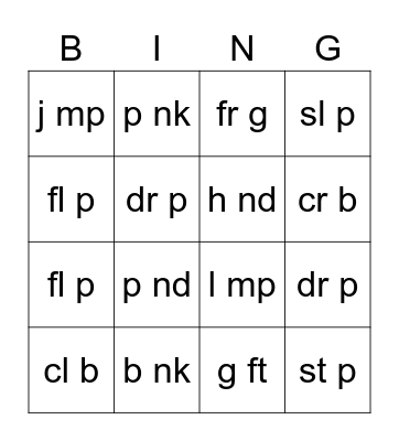 SS3 U6 Bingo Card