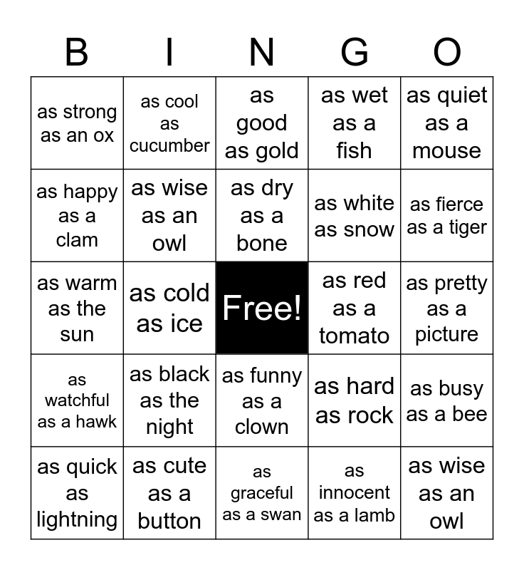 Smile with Similes! ☺ Bingo Card