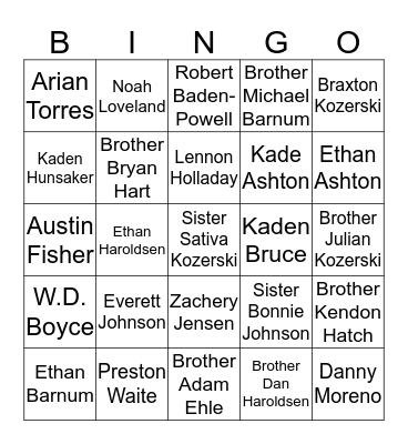 Cub Scout Bingo Card