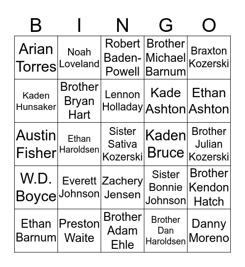 Cub Scout Bingo Card