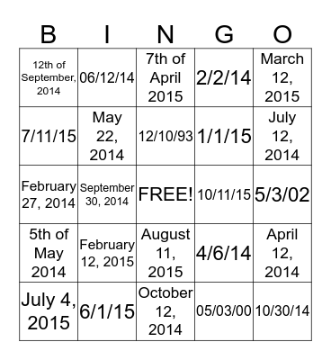 Calendar BINGO! Bingo Card