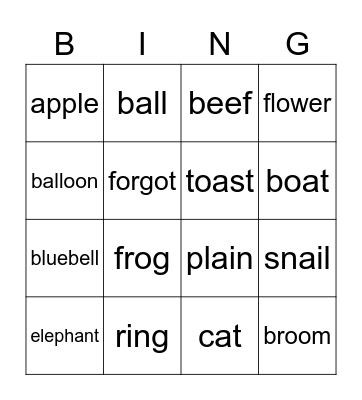 Phonics Bingo Card