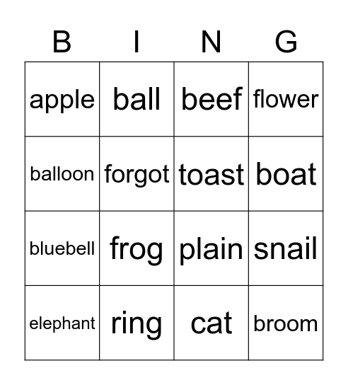 Phonics Bingo Card