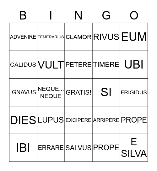 CAPITULUM V VOCAB. Bingo Card