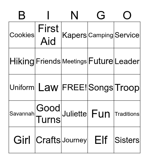 Brownies Bingo Card