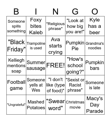 Thanksgiving BINGO Card