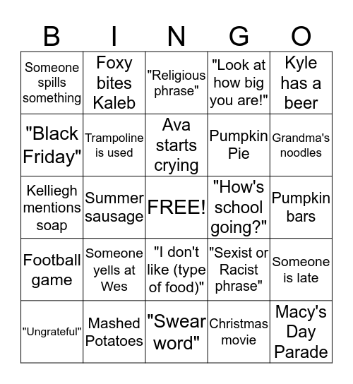 Thanksgiving BINGO Card