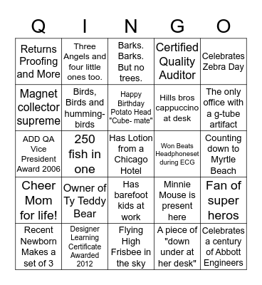 Q'INGO  Quality Fun Facts BINGO Card
