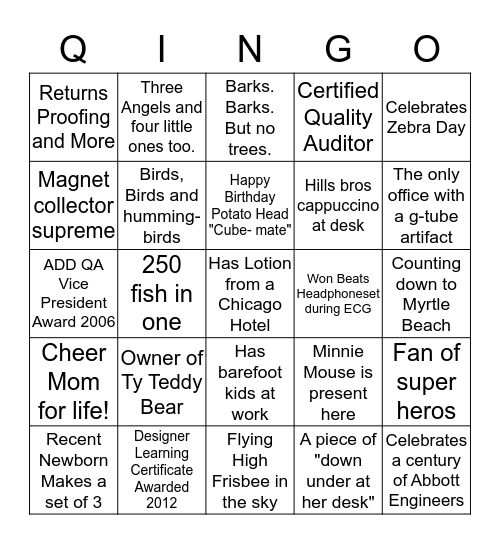 Q'INGO  Quality Fun Facts BINGO Card