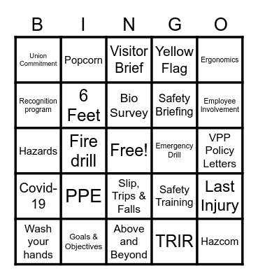 VPP SAFETY BINGO Card