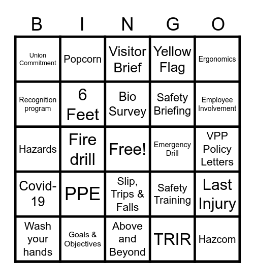 VPP SAFETY BINGO Card