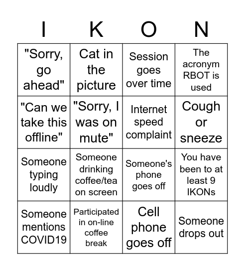 IKON19 Bingo Card