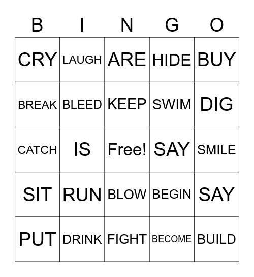 Irregular Verbs Bingo Card