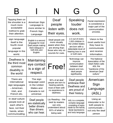 Deaf Culture Bingo Card