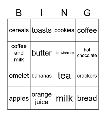 BREAKFAST Bingo Card
