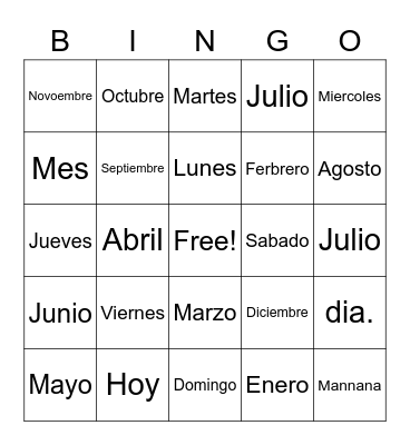 Los Dias Bingo Card