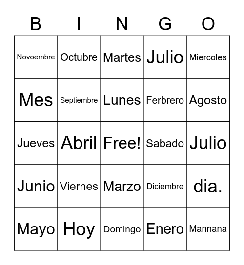 Los Dias Bingo Card