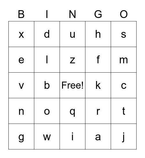 Alphabetic Sounds Bingo Card
