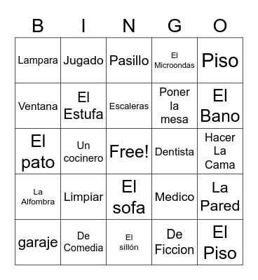Spanish Bingo Card