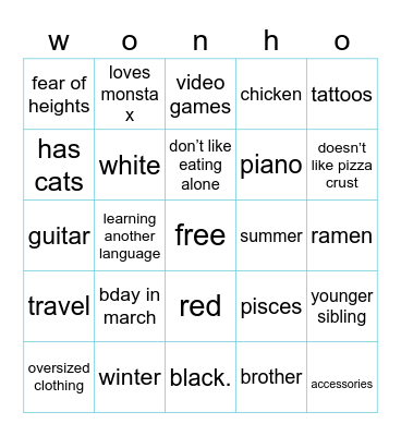 Wonhoxatlanta’s Wonho Bingo Card