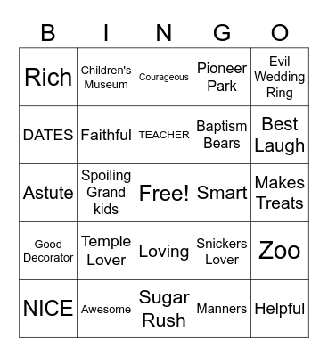 We LOVE Grandma! Happy Birthday Bingo Card