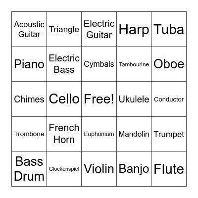 Instruments Bingo Card