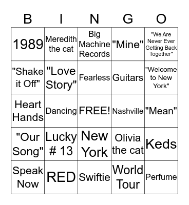 Taylor Swift "Beach Party Bingo" Bingo Card
