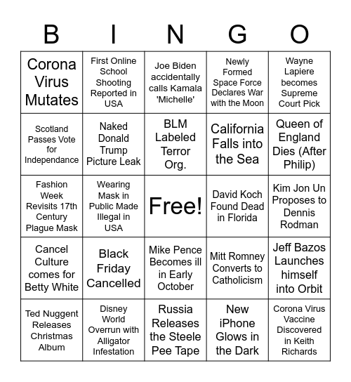 2020 Bingo Card