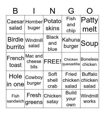 food bingo Card