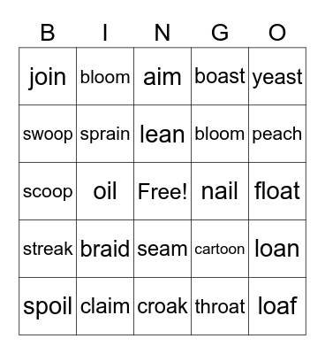 Vowel Team Review Bingo Card