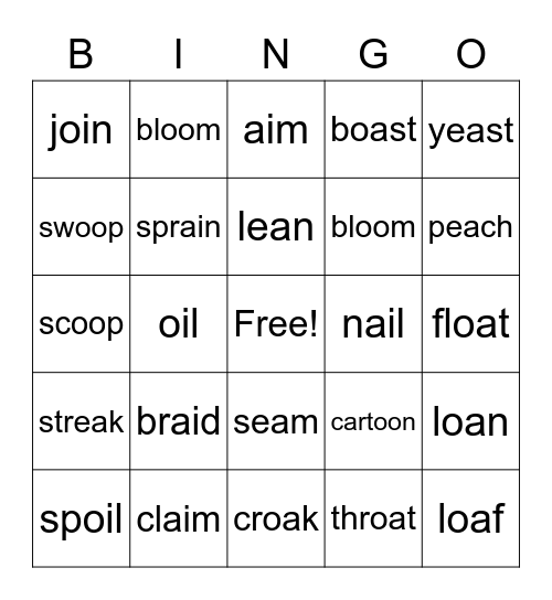 Vowel Team Review Bingo Card