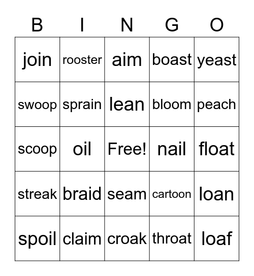 Vowel Team Review Bingo Card