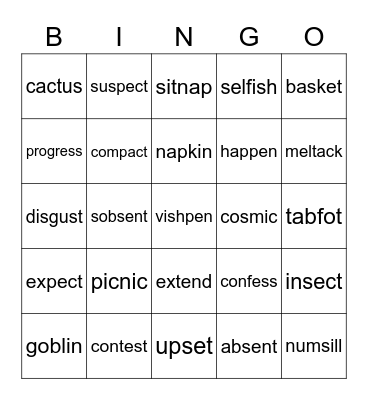 Rabbit Words Bingo Card