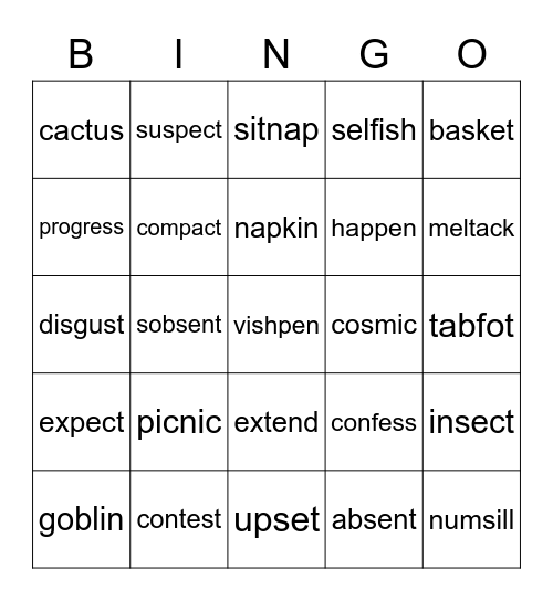 Rabbit Words Bingo Card