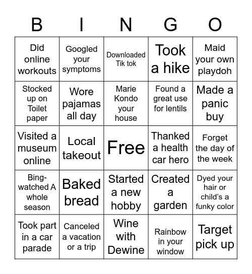 Socially distanced bingo Card