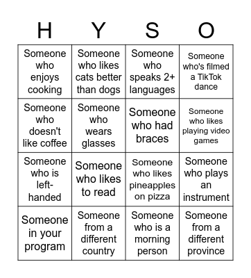 Resident Bingo Card