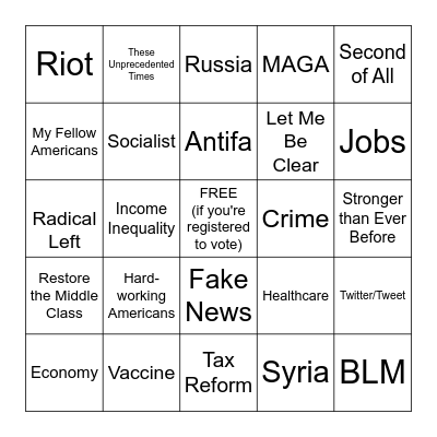 2020 Debate Bingo Card