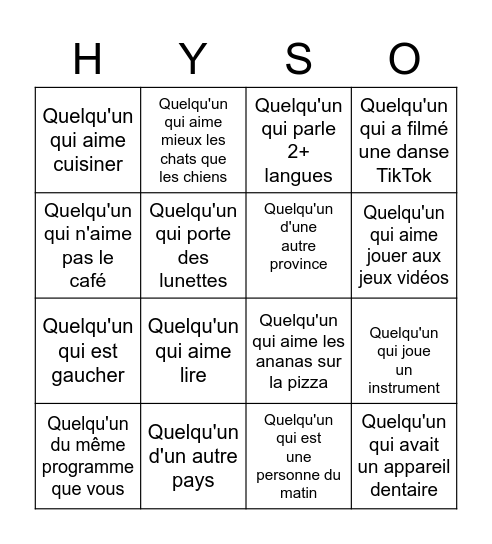 Bingo des Résidents Bingo Card